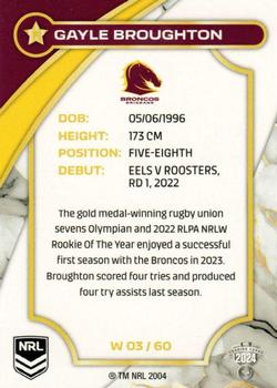 2024 NRL Traders Titanium - Show Card Exclusive #W03 Gayle Broughton Back